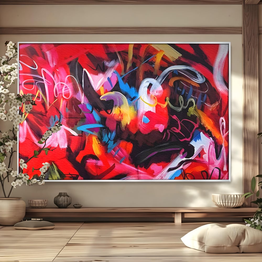 Tablou Canvas Premium LuxCanva® A1315, Red Graffiti , Living, Arta Stradala, Desen, Text, Camera Copil, Culori Vibrante