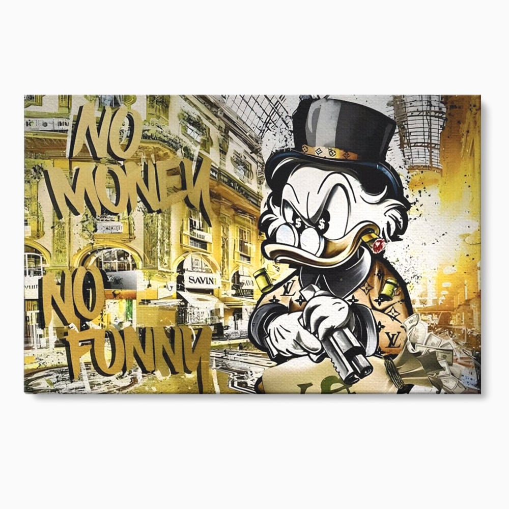 Tablou Canvas Premium, LuxCanva® A1316, No Money! No Funny! Living, Scooge Duck, Personaj, Desene, Rata, Animate, Birou, Culori Vibrante