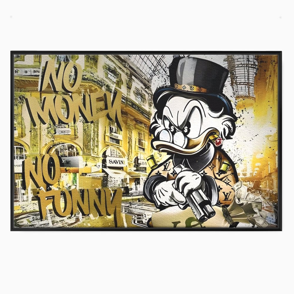 Tablou Canvas Premium, LuxCanva® A1316, No Money! No Funny! Living, Scooge Duck, Personaj, Desene, Rata, Animate, Birou, Culori Vibrante