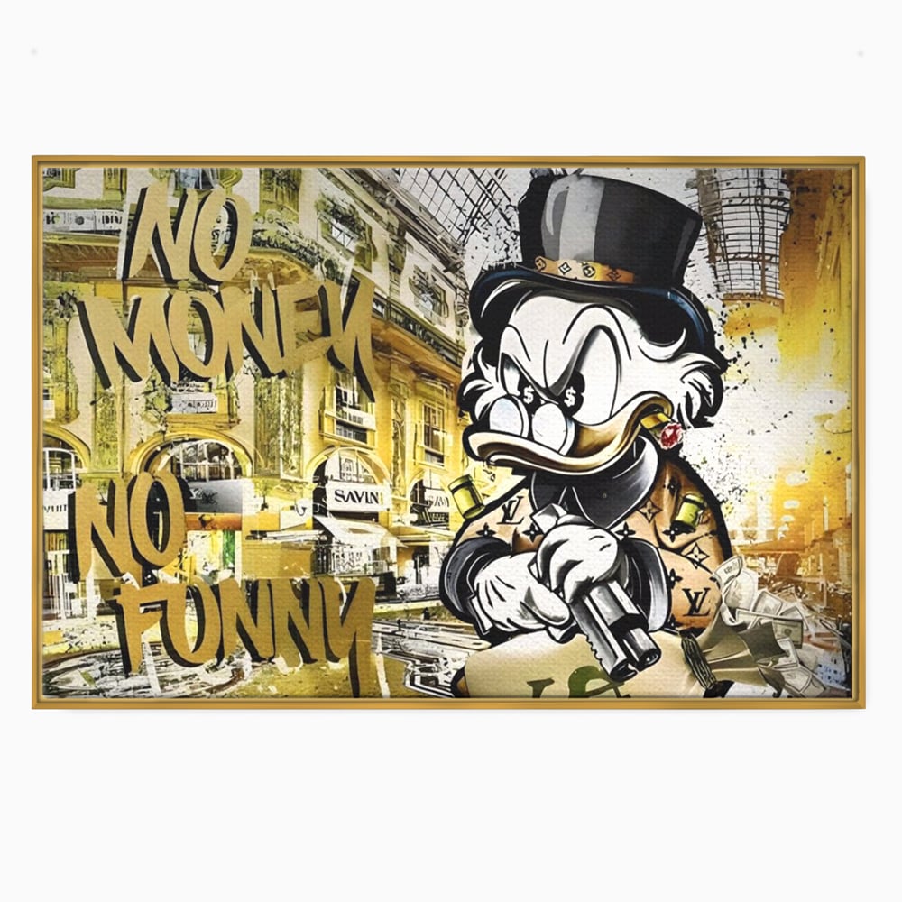 Tablou Canvas Premium, LuxCanva® A1316, No Money! No Funny! Living, Scooge Duck, Personaj, Desene, Rata, Animate, Birou, Culori Vibrante