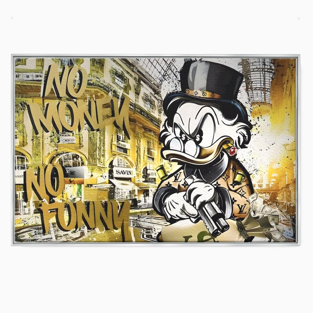 Tablou Canvas Premium, LuxCanva® A1316, No Money! No Funny! Living, Scooge Duck, Personaj, Desene, Rata, Animate, Birou, Culori Vibrante