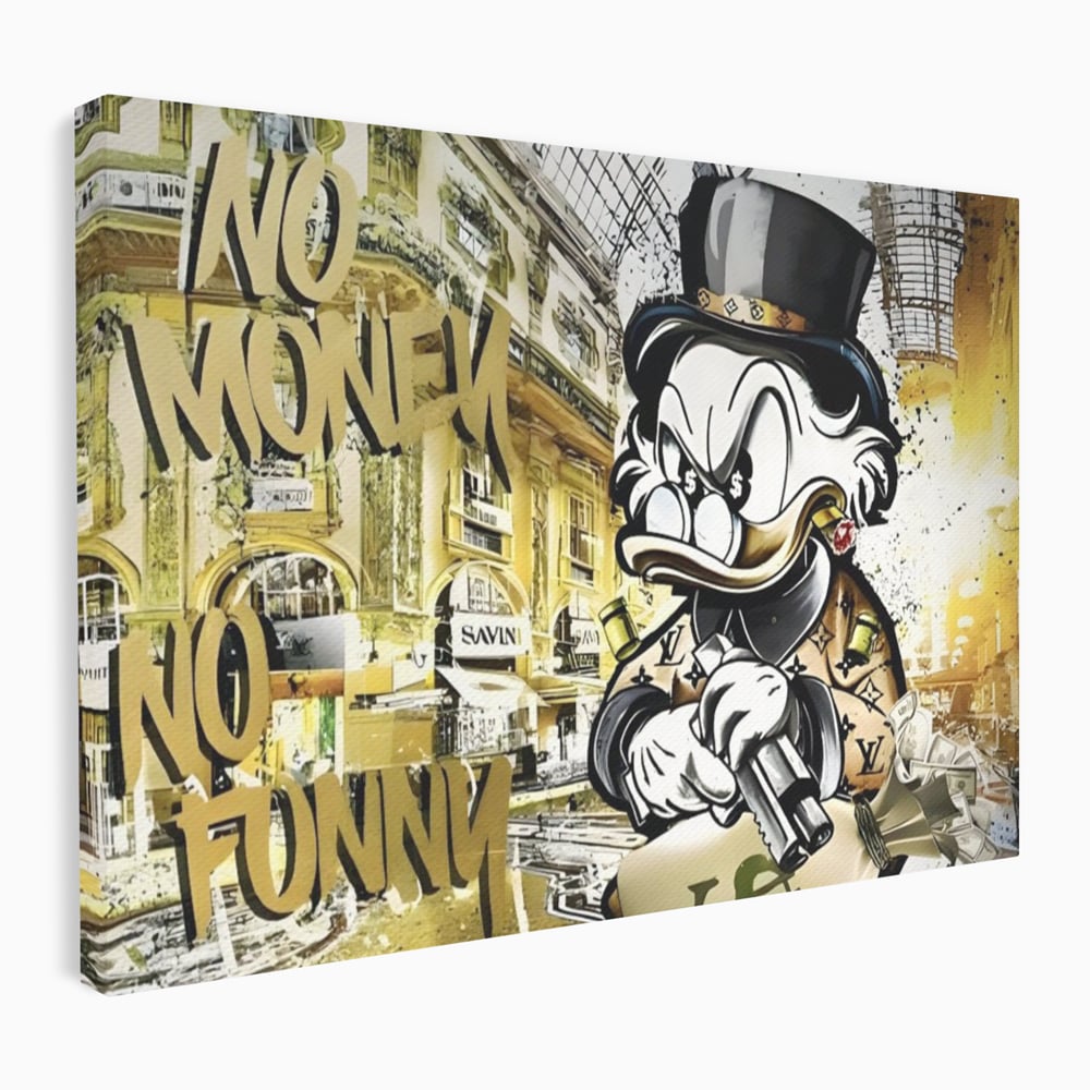 Tablou Canvas Premium, LuxCanva® A1316, No Money! No Funny! Living, Scooge Duck, Personaj, Desene, Rata, Animate, Birou, Culori Vibrante