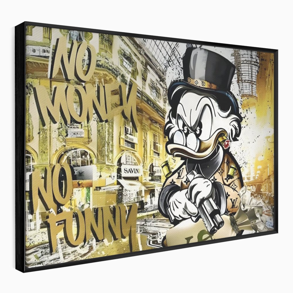 Tablou Canvas Premium, LuxCanva® A1316, No Money! No Funny! Living, Scooge Duck, Personaj, Desene, Rata, Animate, Birou, Culori Vibrante