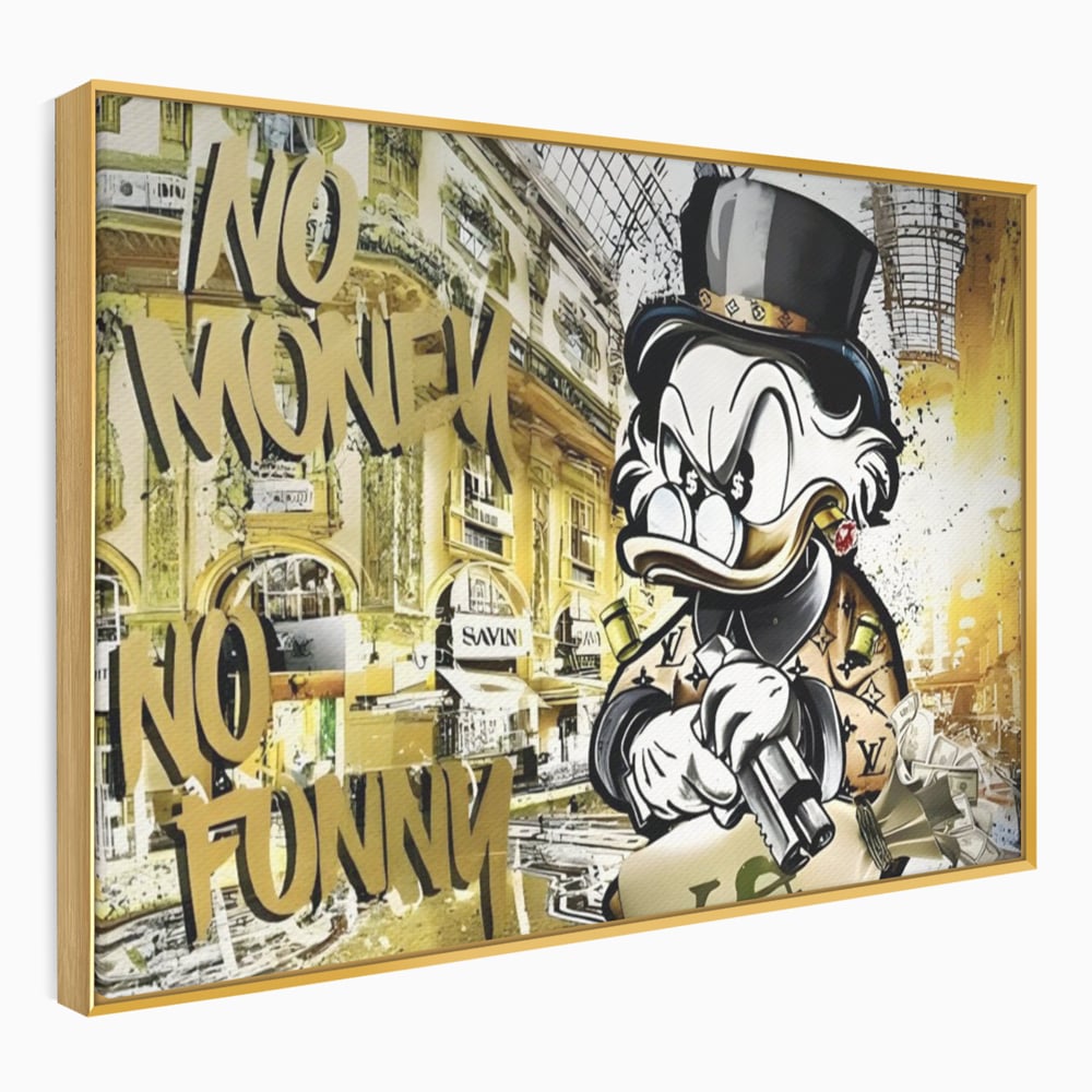 Tablou Canvas Premium, LuxCanva® A1316, No Money! No Funny! Living, Scooge Duck, Personaj, Desene, Rata, Animate, Birou, Culori Vibrante
