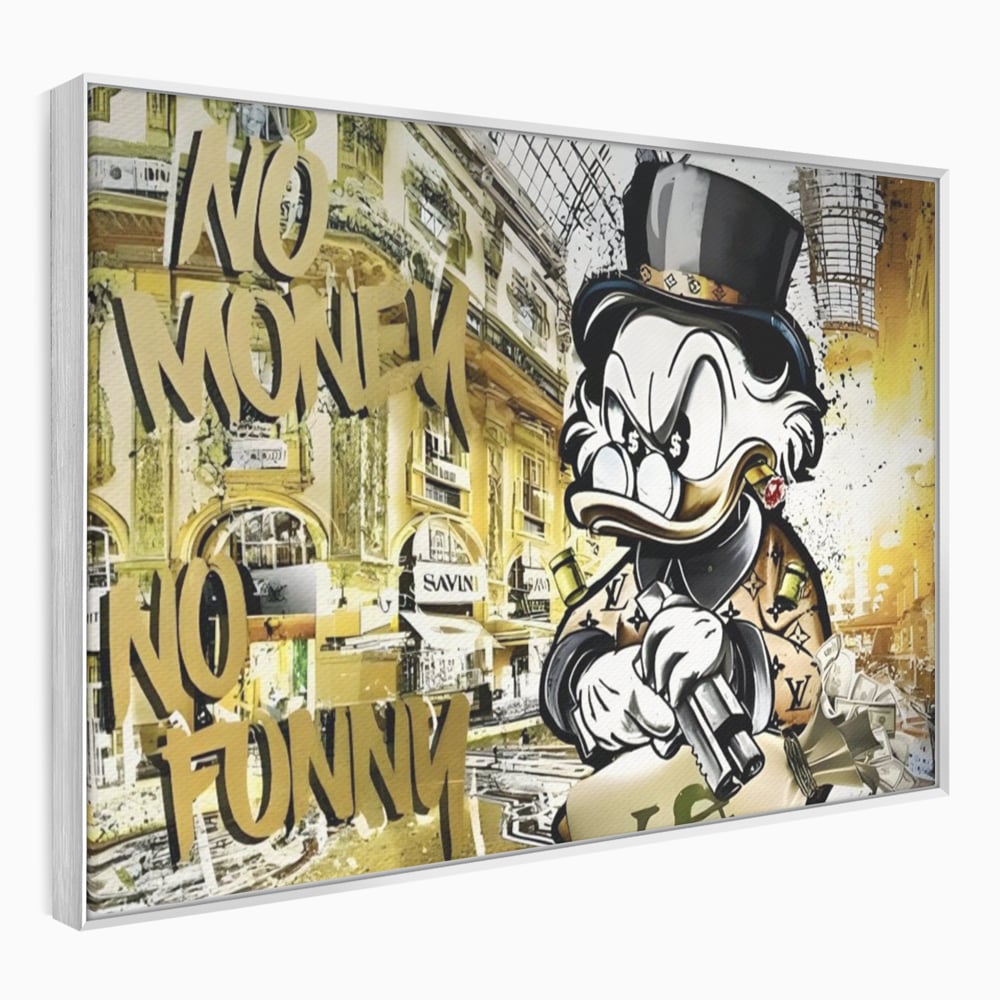Tablou Canvas Premium, LuxCanva® A1316, No Money! No Funny! Living, Scooge Duck, Personaj, Desene, Rata, Animate, Birou, Culori Vibrante