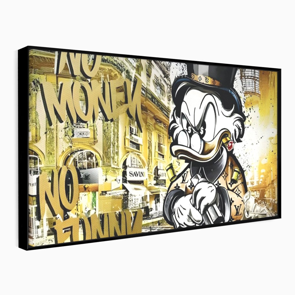 Tablou Canvas Premium, LuxCanva® A1316, No Money! No Funny! Living, Scooge Duck, Personaj, Desene, Rata, Animate, Birou, Culori Vibrante