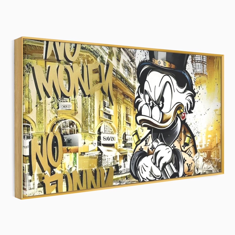 Tablou Canvas Premium, LuxCanva® A1316, No Money! No Funny! Living, Scooge Duck, Personaj, Desene, Rata, Animate, Birou, Culori Vibrante