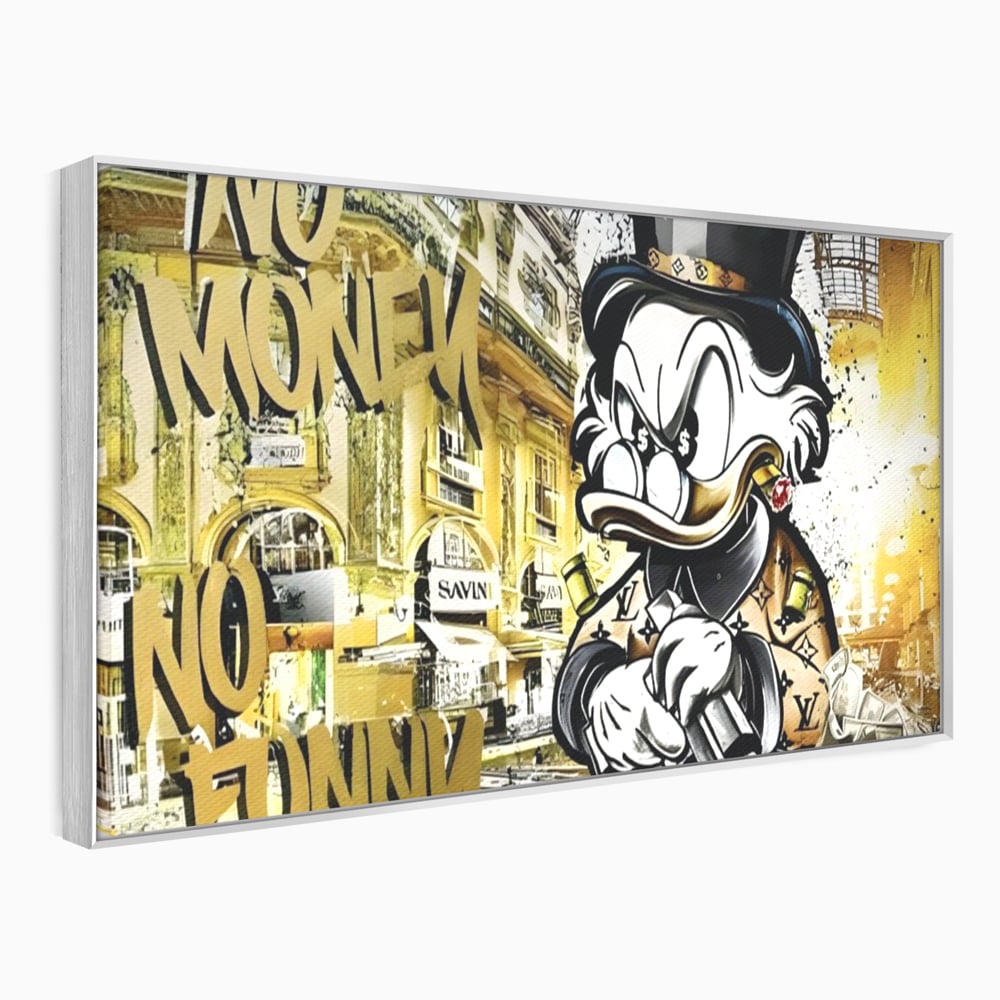 Tablou Canvas Premium, LuxCanva® A1316, No Money! No Funny! Living, Scooge Duck, Personaj, Desene, Rata, Animate, Birou, Culori Vibrante