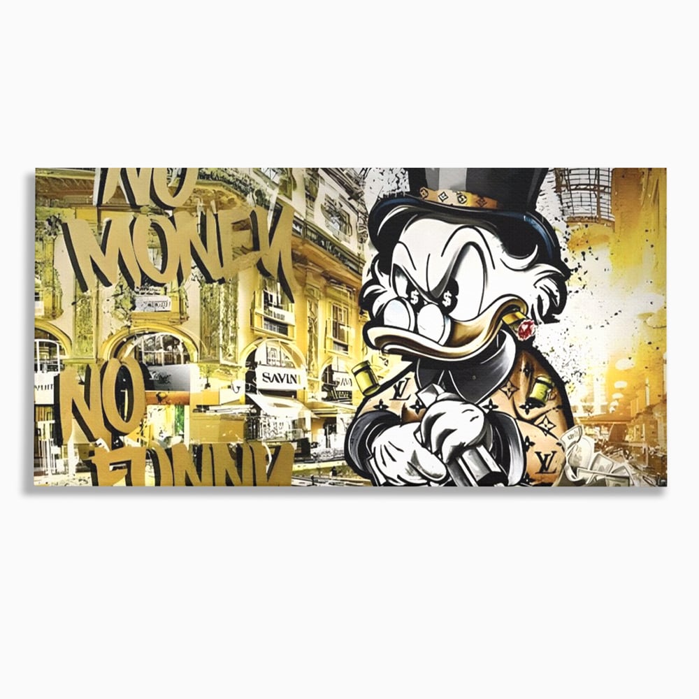 Tablou Canvas Premium, LuxCanva® A1316, No Money! No Funny! Living, Scooge Duck, Personaj, Desene, Rata, Animate, Birou, Culori Vibrante