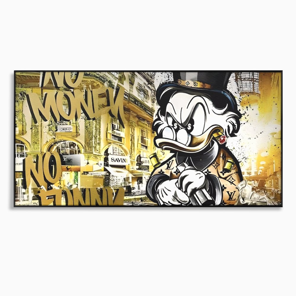 Tablou Canvas Premium, LuxCanva® A1316, No Money! No Funny! Living, Scooge Duck, Personaj, Desene, Rata, Animate, Birou, Culori Vibrante