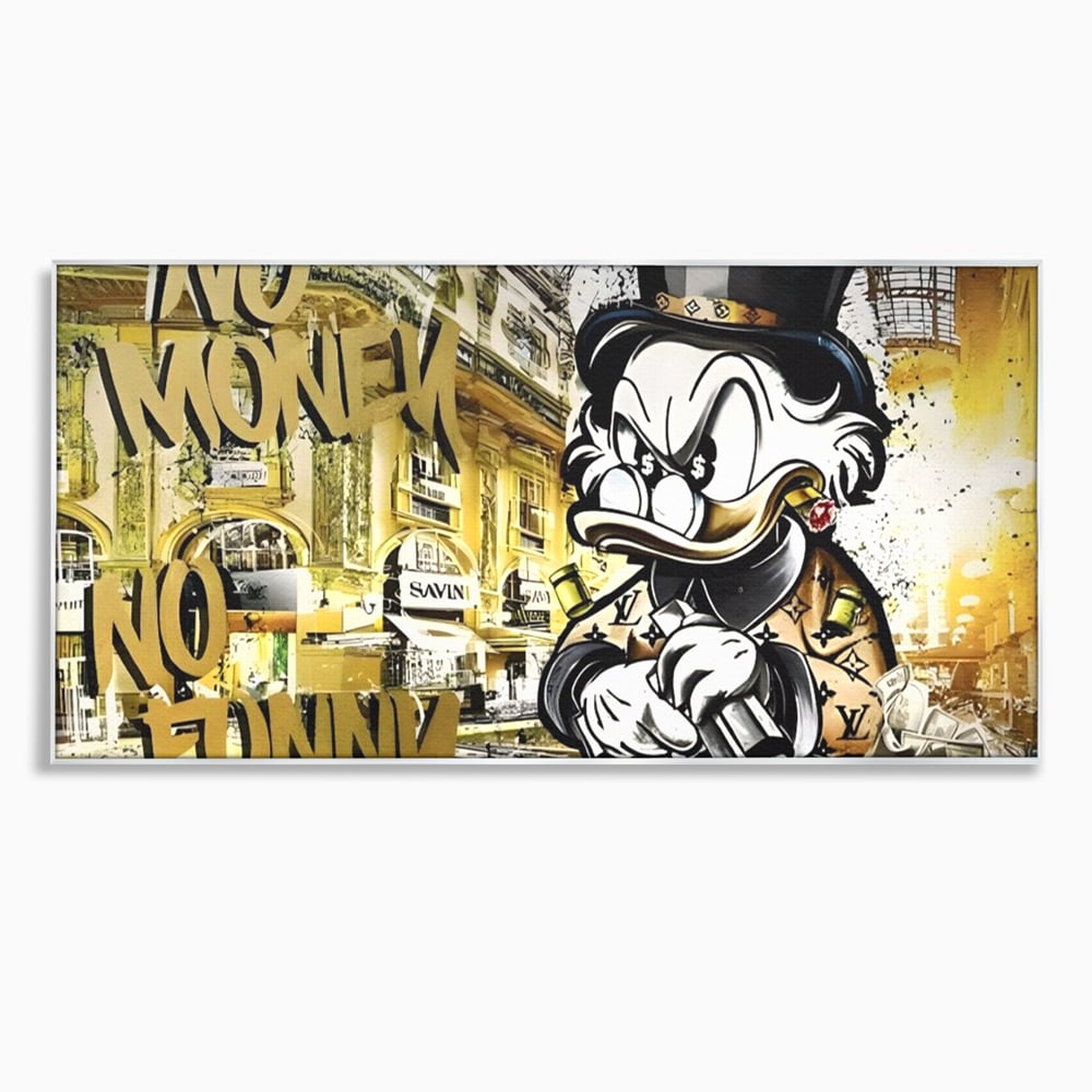 Tablou Canvas Premium, LuxCanva® A1316, No Money! No Funny! Living, Scooge Duck, Personaj, Desene, Rata, Animate, Birou, Culori Vibrante