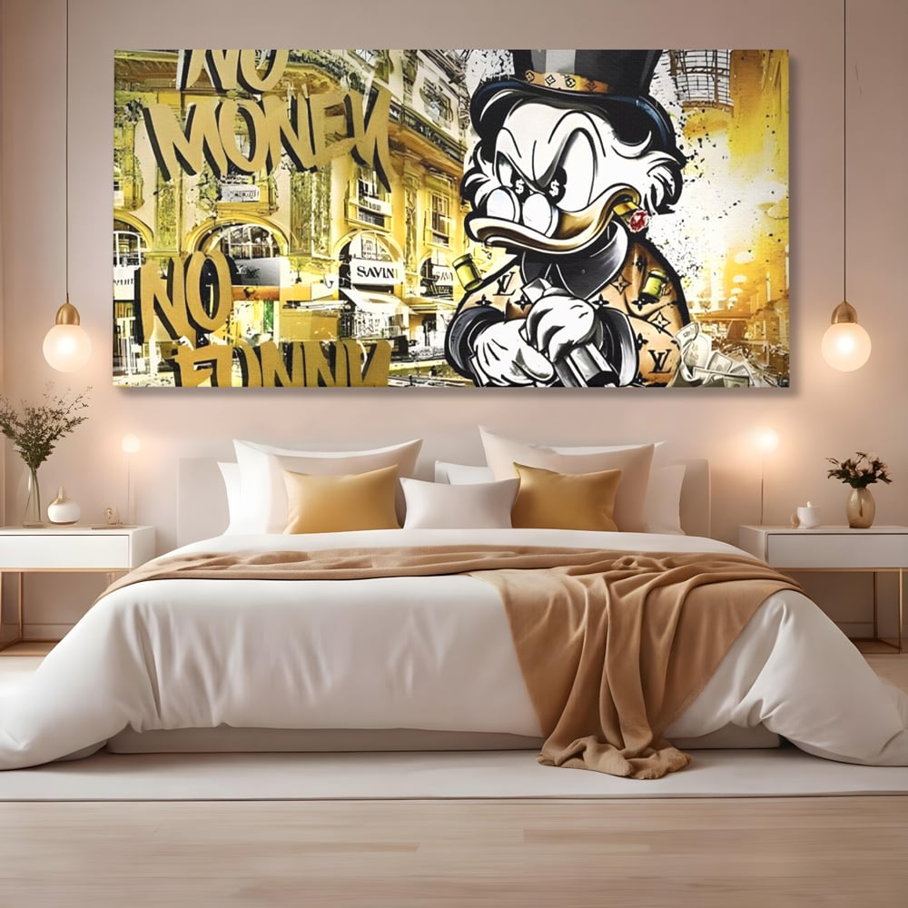 Tablou Canvas Premium, LuxCanva® A1316, No Money! No Funny! Living, Scooge Duck, Personaj, Desene, Rata, Animate, Birou, Culori Vibrante