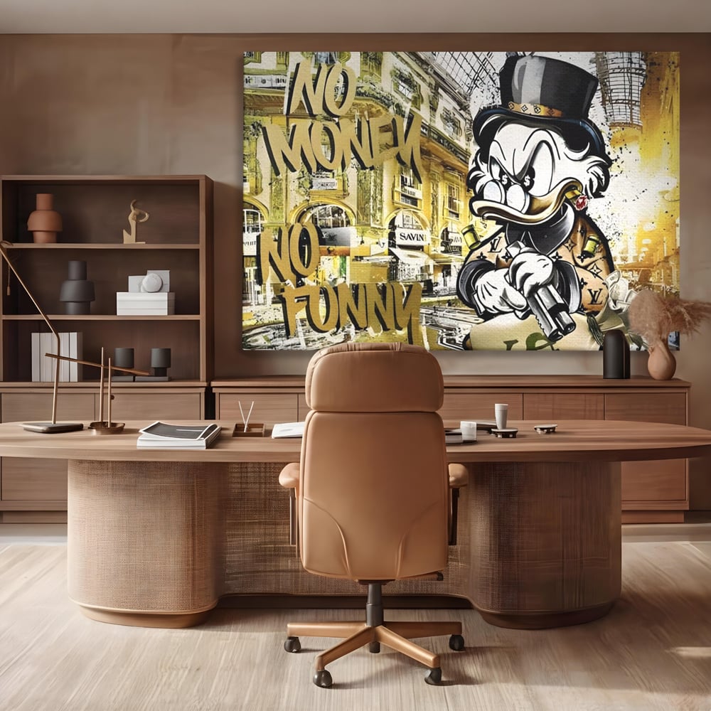 Tablou Canvas Premium, LuxCanva® A1316, No Money! No Funny! Living, Scooge Duck, Personaj, Desene, Rata, Animate, Birou, Culori Vibrante