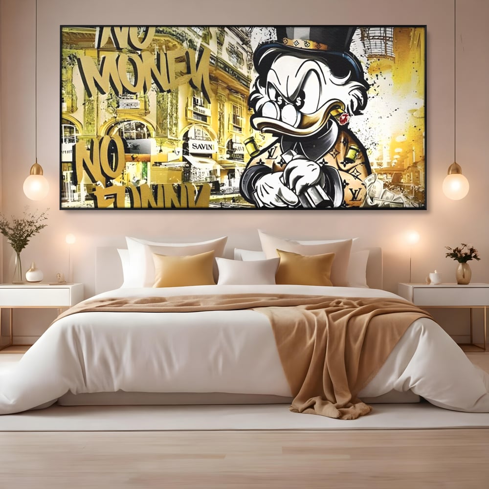 Tablou Canvas Premium, LuxCanva® A1316, No Money! No Funny! Living, Scooge Duck, Personaj, Desene, Rata, Animate, Birou, Culori Vibrante