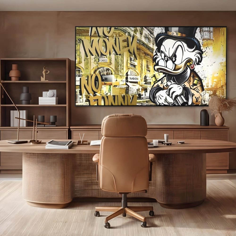 Tablou Canvas Premium, LuxCanva® A1316, No Money! No Funny! Living, Scooge Duck, Personaj, Desene, Rata, Animate, Birou, Culori Vibrante