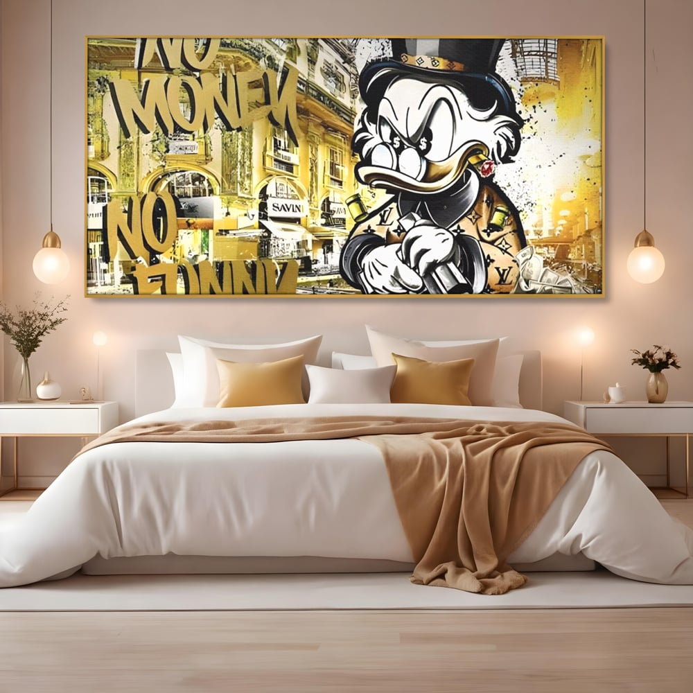 Tablou Canvas Premium, LuxCanva® A1316, No Money! No Funny! Living, Scooge Duck, Personaj, Desene, Rata, Animate, Birou, Culori Vibrante