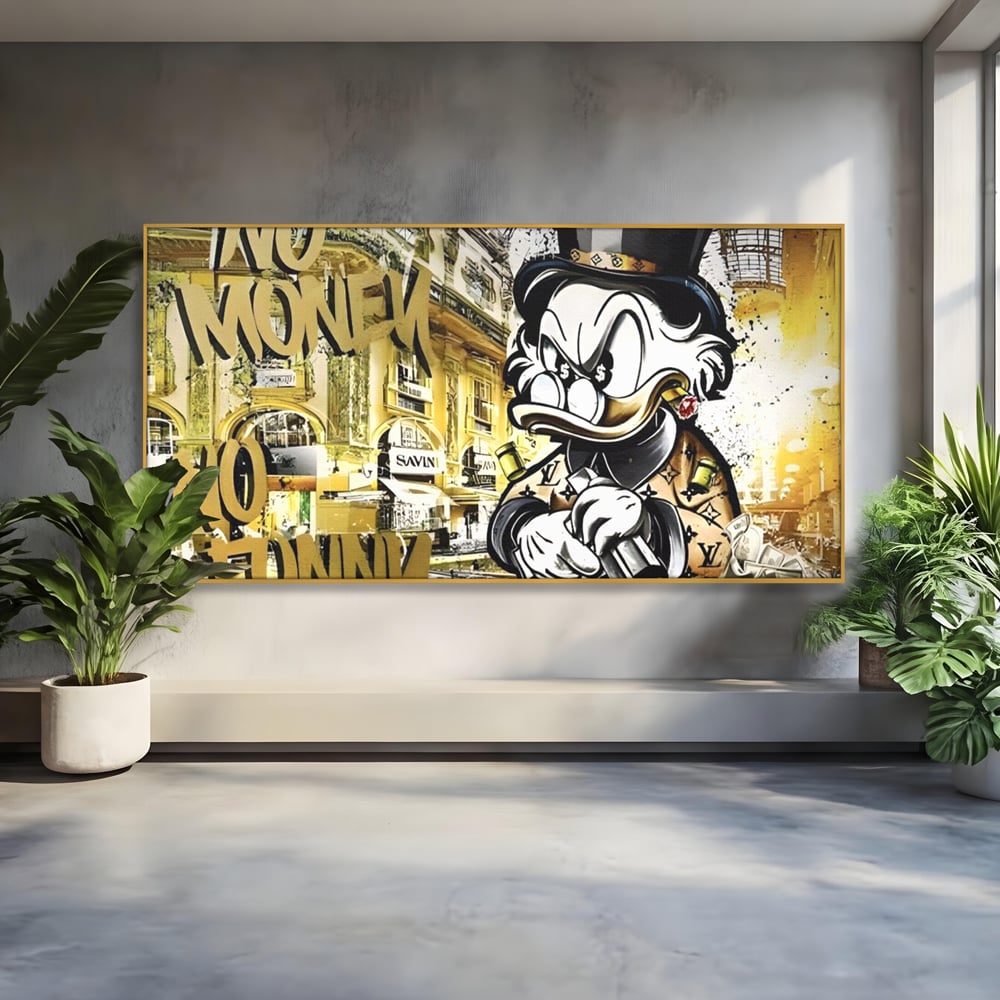 Tablou Canvas Premium, LuxCanva® A1316, No Money! No Funny! Living, Scooge Duck, Personaj, Desene, Rata, Animate, Birou, Culori Vibrante