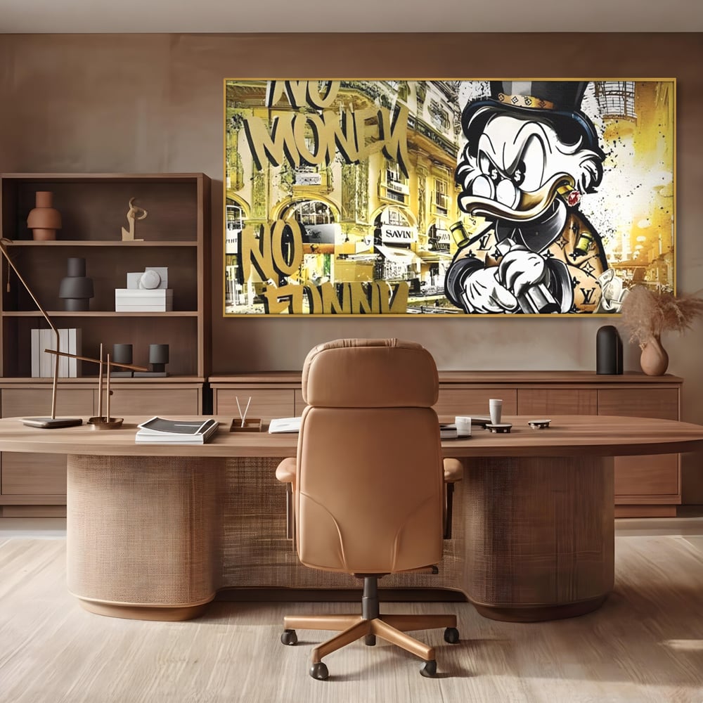 Tablou Canvas Premium, LuxCanva® A1316, No Money! No Funny! Living, Scooge Duck, Personaj, Desene, Rata, Animate, Birou, Culori Vibrante