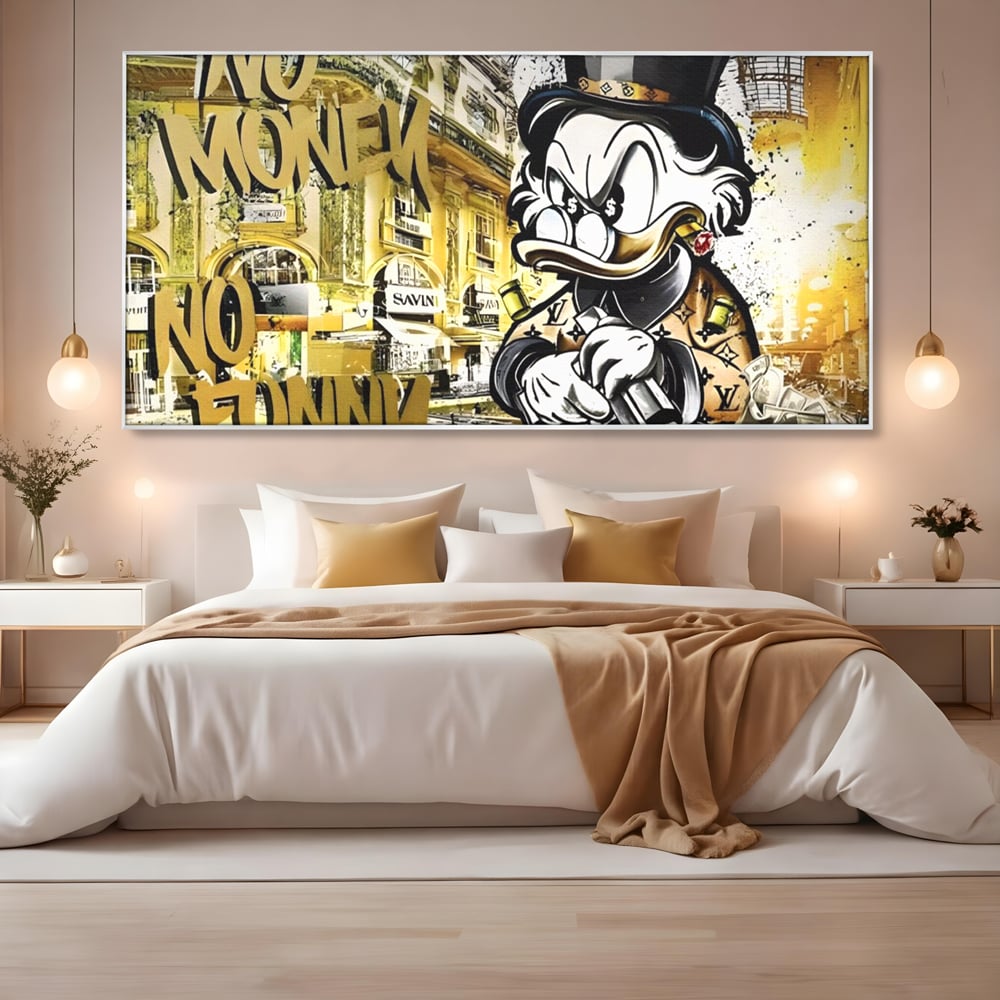 Tablou Canvas Premium, LuxCanva® A1316, No Money! No Funny! Living, Scooge Duck, Personaj, Desene, Rata, Animate, Birou, Culori Vibrante