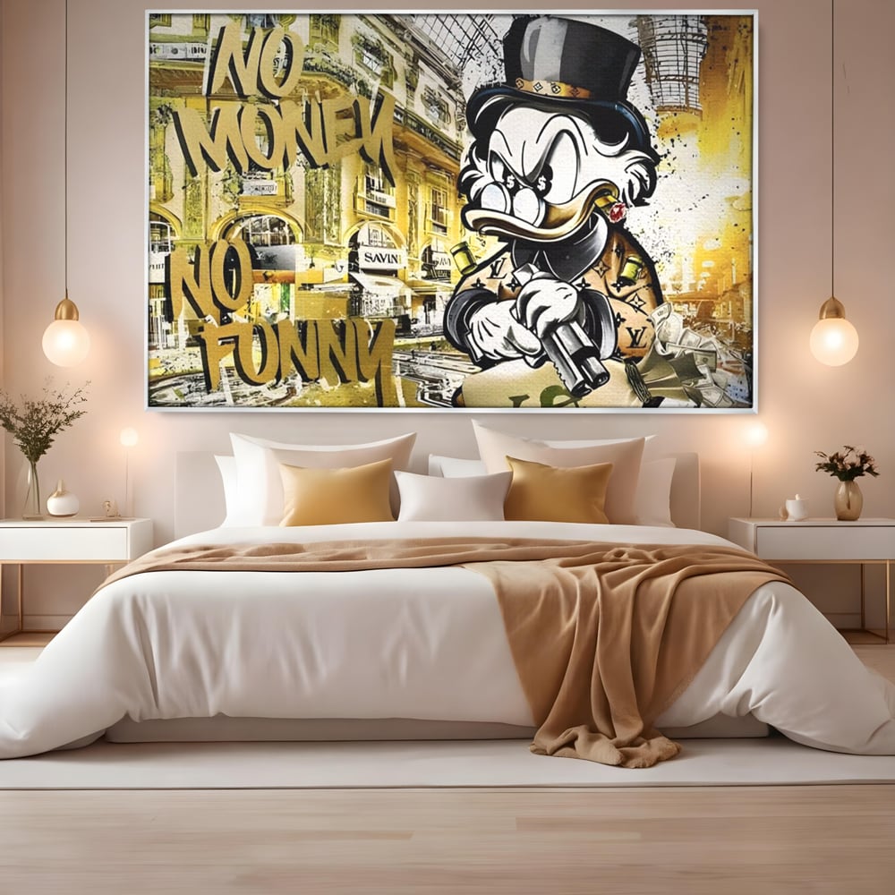 Tablou Canvas Premium, LuxCanva® A1316, No Money! No Funny! Living, Scooge Duck, Personaj, Desene, Rata, Animate, Birou, Culori Vibrante
