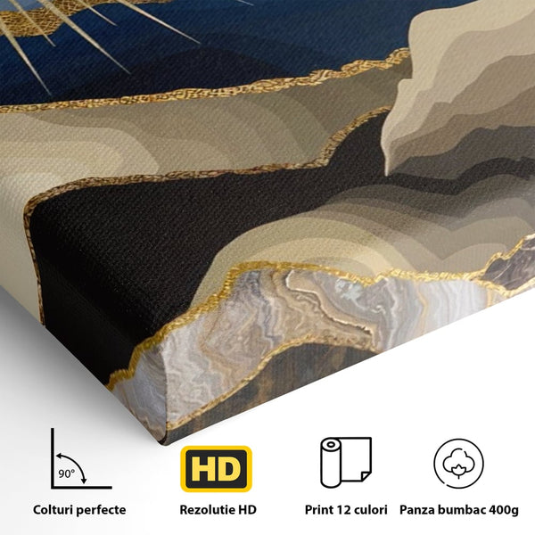 Tablou Canvas Premium LuxCanva® A1318, Abstract Mountain ,  Living, Munte, Soare, Auriu, Dormtior, Culori Vibrante