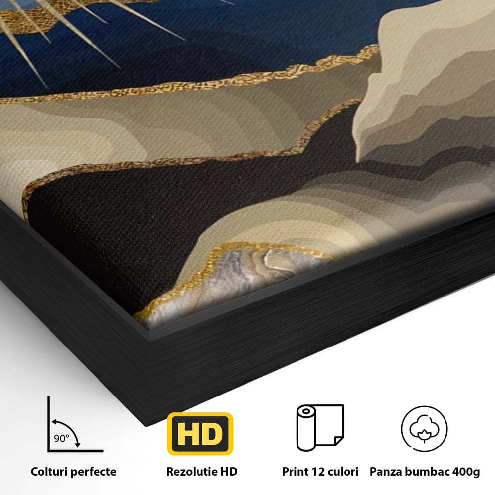 Tablou Canvas Premium LuxCanva® A1318, Abstract Mountain ,  Living, Munte, Soare, Auriu, Dormtior, Culori Vibrante