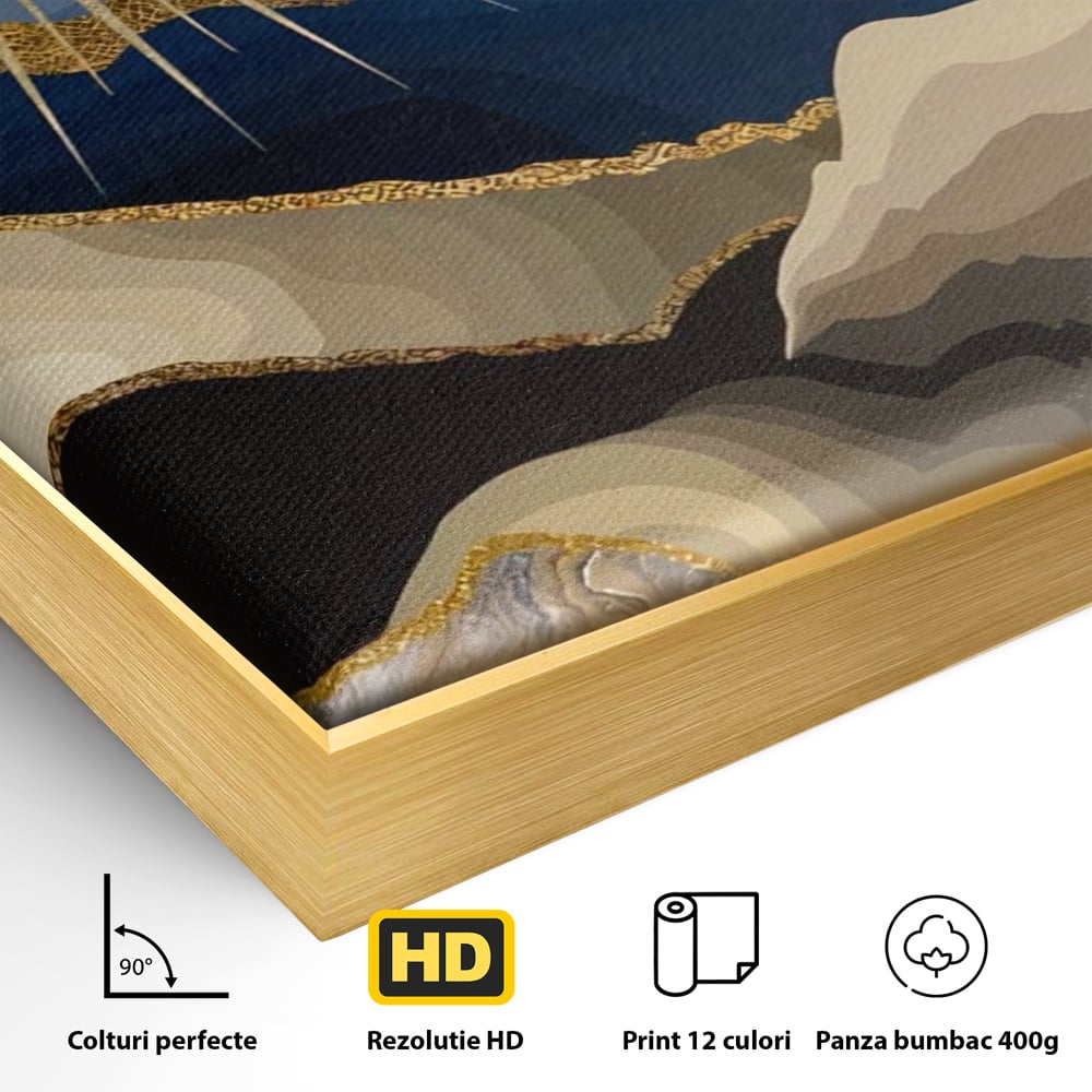 Tablou Canvas Premium LuxCanva® A1318, Abstract Mountain ,  Living, Munte, Soare, Auriu, Dormtior, Culori Vibrante
