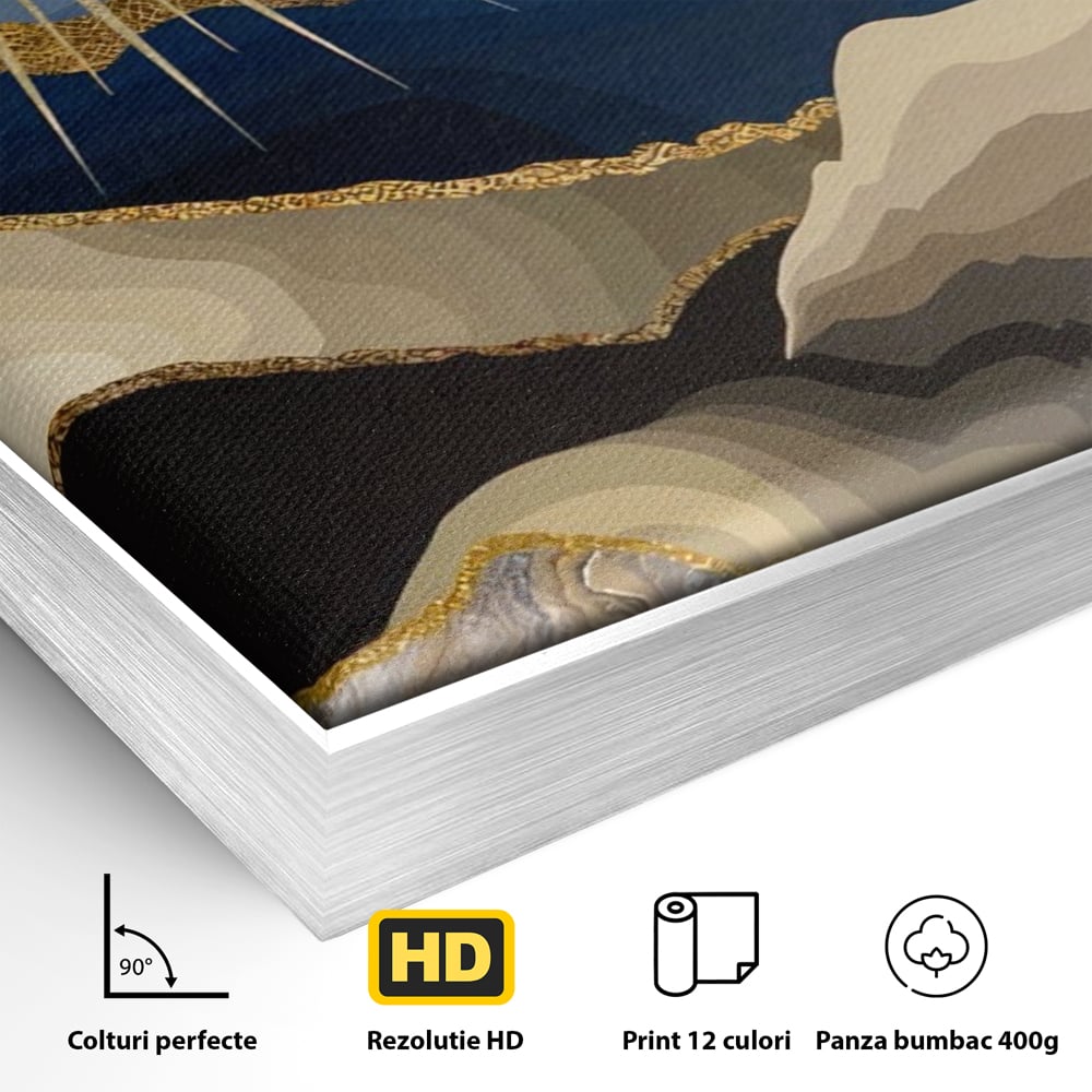 Tablou Canvas Premium LuxCanva® A1318, Abstract Mountain ,  Living, Munte, Soare, Auriu, Dormtior, Culori Vibrante