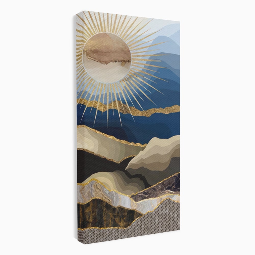 Tablou Canvas Premium LuxCanva® A1318, Abstract Mountain ,  Living, Munte, Soare, Auriu, Dormtior, Culori Vibrante