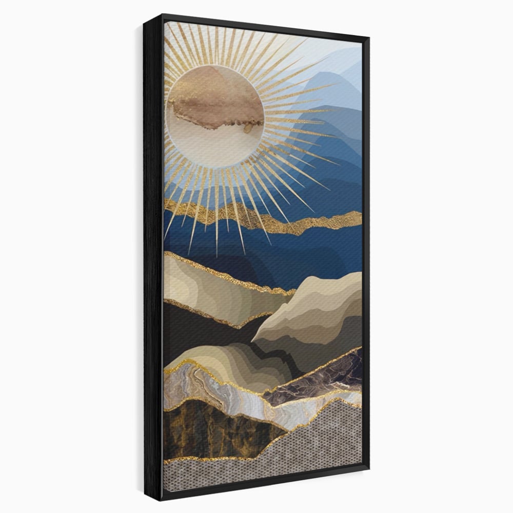 Tablou Canvas Premium LuxCanva® A1318, Abstract Mountain ,  Living, Munte, Soare, Auriu, Dormtior, Culori Vibrante