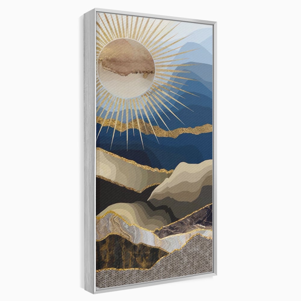 Tablou Canvas Premium LuxCanva® A1318, Abstract Mountain ,  Living, Munte, Soare, Auriu, Dormtior, Culori Vibrante
