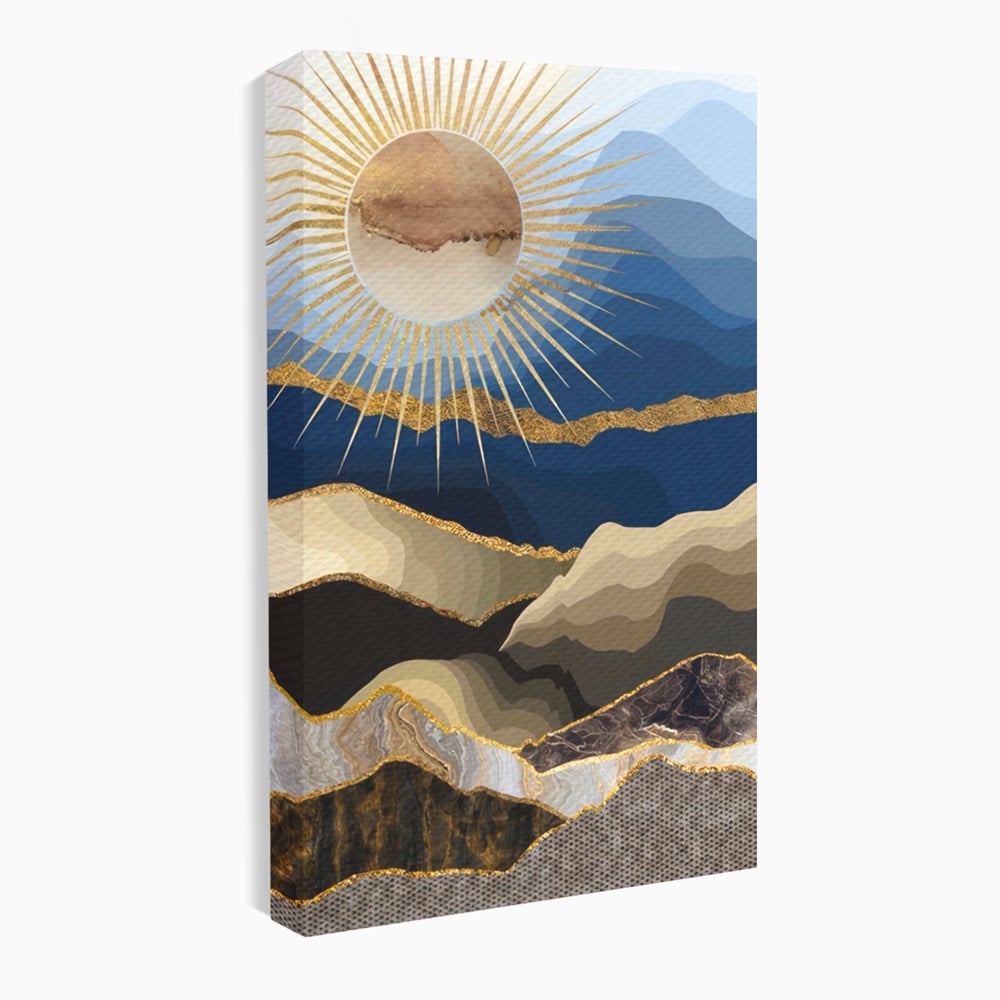Tablou Canvas Premium LuxCanva® A1318, Abstract Mountain ,  Living, Munte, Soare, Auriu, Dormtior, Culori Vibrante