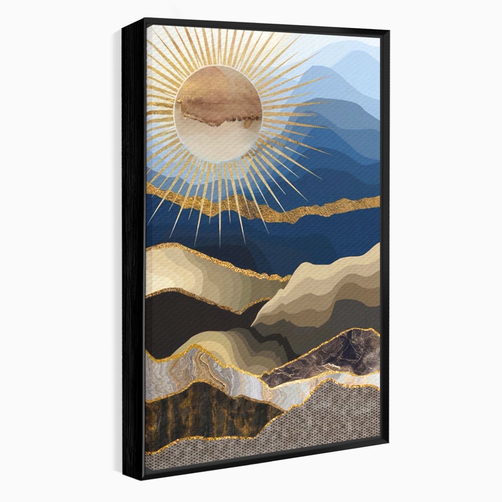 Tablou Canvas Premium LuxCanva® A1318, Abstract Mountain ,  Living, Munte, Soare, Auriu, Dormtior, Culori Vibrante