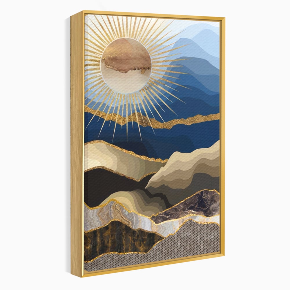 Tablou Canvas Premium LuxCanva® A1318, Abstract Mountain ,  Living, Munte, Soare, Auriu, Dormtior, Culori Vibrante