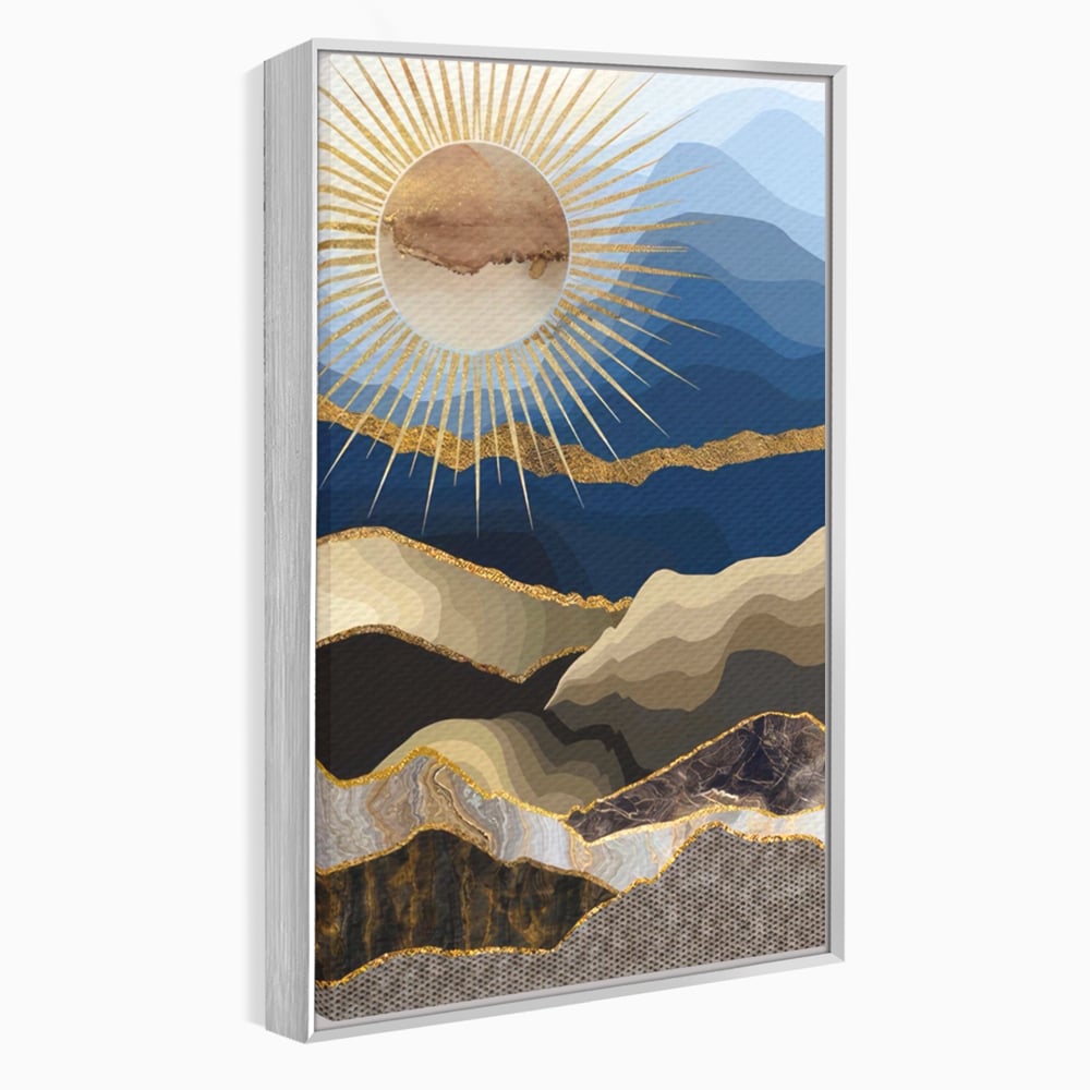 Tablou Canvas Premium LuxCanva® A1318, Abstract Mountain ,  Living, Munte, Soare, Auriu, Dormtior, Culori Vibrante