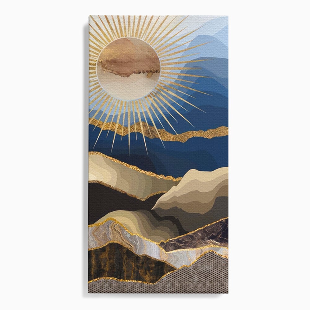 Tablou Canvas Premium LuxCanva® A1318, Abstract Mountain ,  Living, Munte, Soare, Auriu, Dormtior, Culori Vibrante