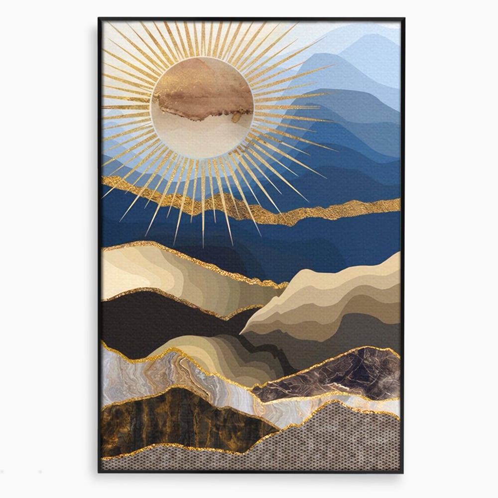 Tablou Canvas Premium LuxCanva® A1318, Abstract Mountain ,  Living, Munte, Soare, Auriu, Dormtior, Culori Vibrante