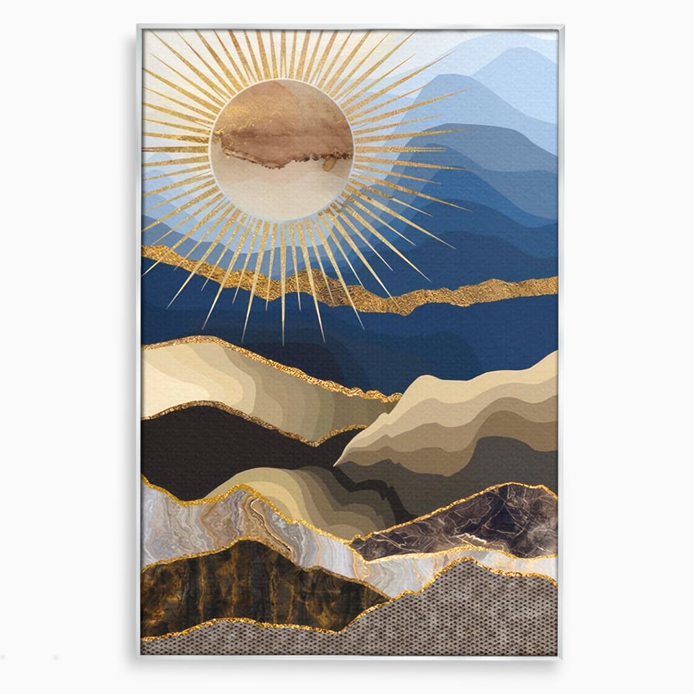 Tablou Canvas Premium LuxCanva® A1318, Abstract Mountain ,  Living, Munte, Soare, Auriu, Dormtior, Culori Vibrante
