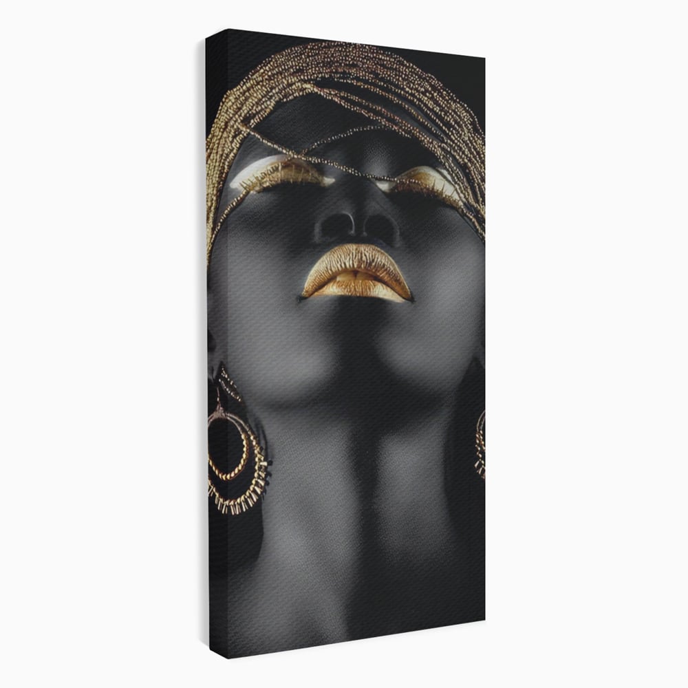 Leinwandbilder Premium LuxCanva® A1319, Schwarze Frau, Wohnen, Frau, Golden, Afrika, Afrika, Schlafzimmer, Lebendige Farben