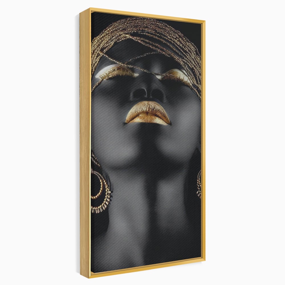 Leinwandbilder Premium LuxCanva® A1319, Schwarze Frau, Wohnen, Frau, Golden, Afrika, Afrika, Schlafzimmer, Lebendige Farben