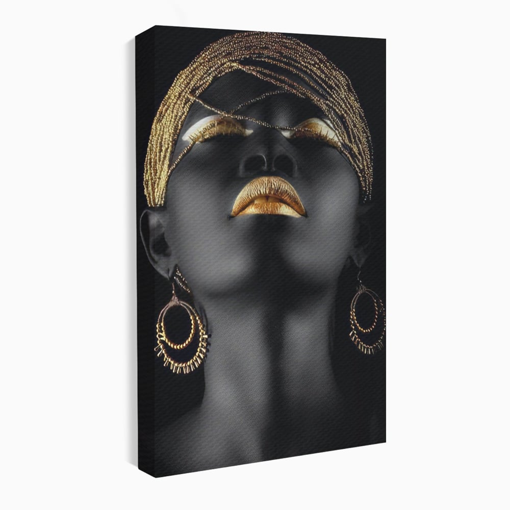 Tablou Canvas Premium LuxCanva® A1319, Black Woman , Living, Femeie, Auriu, Africa, Dormtior, Culori Vibrante