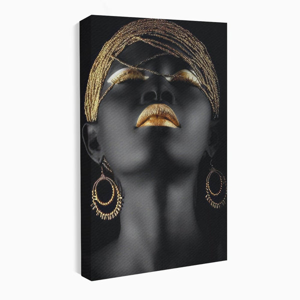 Tablou Canvas Premium LuxCanva® A1319, Black Woman , Living, Femeie, Auriu, Africa, Dormtior, Culori Vibrante
