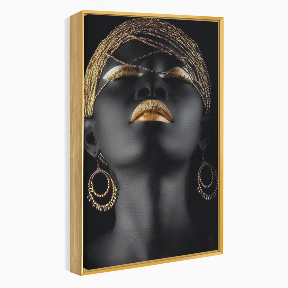 Leinwandbilder Premium LuxCanva® A1319, Schwarze Frau, Wohnen, Frau, Golden, Afrika, Afrika, Schlafzimmer, Lebendige Farben