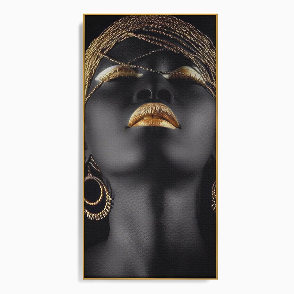 Leinwandbilder Premium LuxCanva® A1319, Schwarze Frau, Wohnen, Frau, Golden, Afrika, Afrika, Schlafzimmer, Lebendige Farben