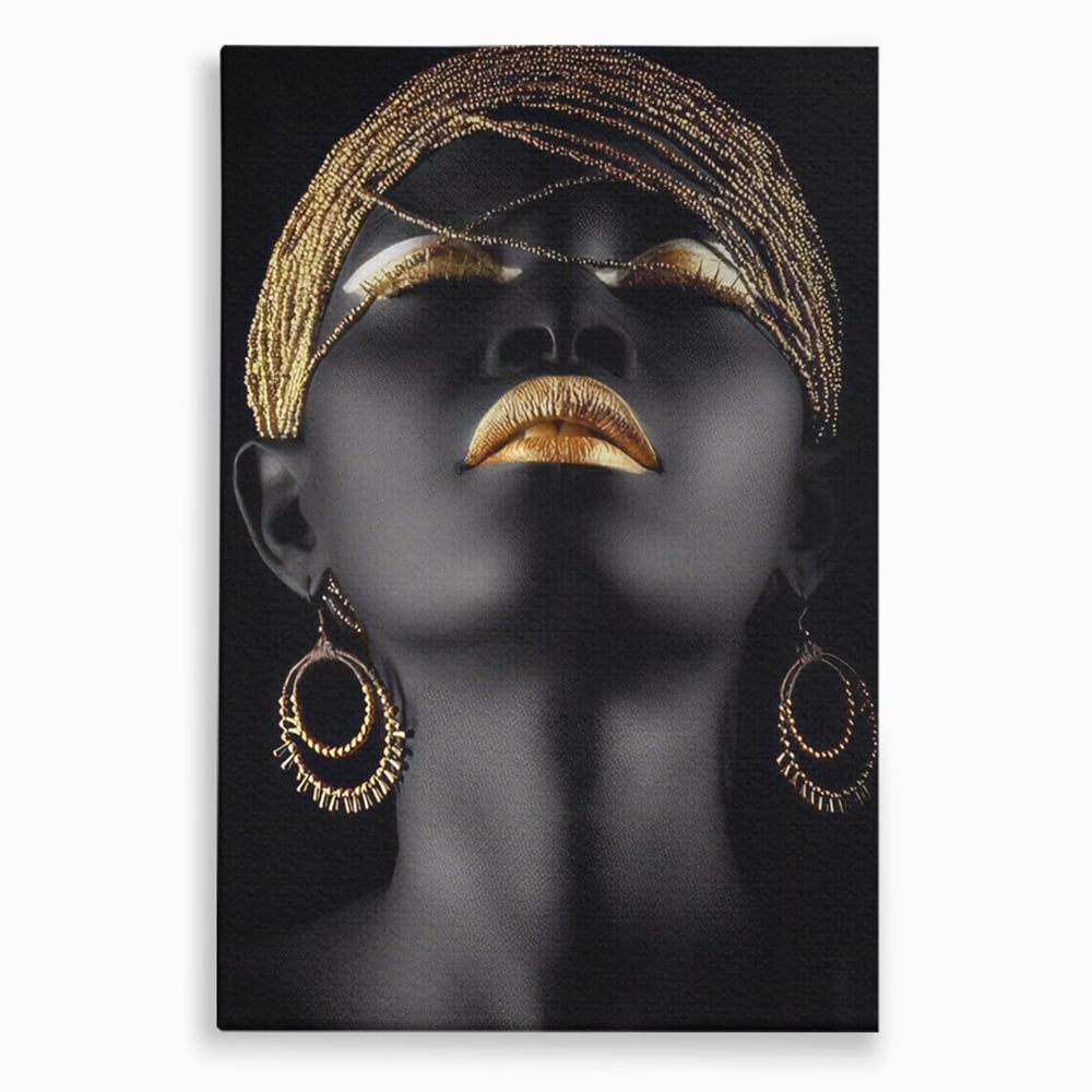 Leinwandbilder Premium LuxCanva® A1319, Schwarze Frau, Wohnen, Frau, Golden, Afrika, Afrika, Schlafzimmer, Lebendige Farben