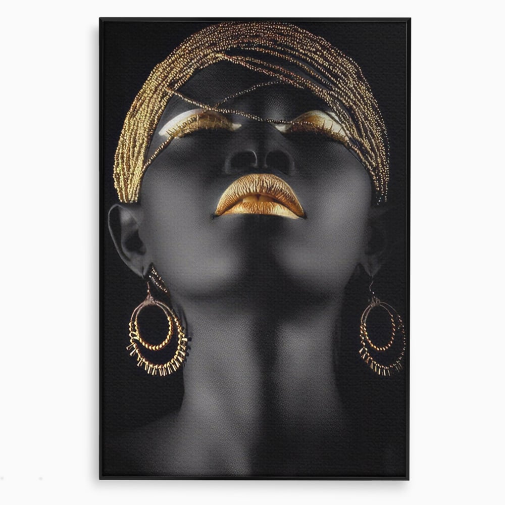 Leinwandbilder Premium LuxCanva® A1319, Schwarze Frau, Wohnen, Frau, Golden, Afrika, Afrika, Schlafzimmer, Lebendige Farben