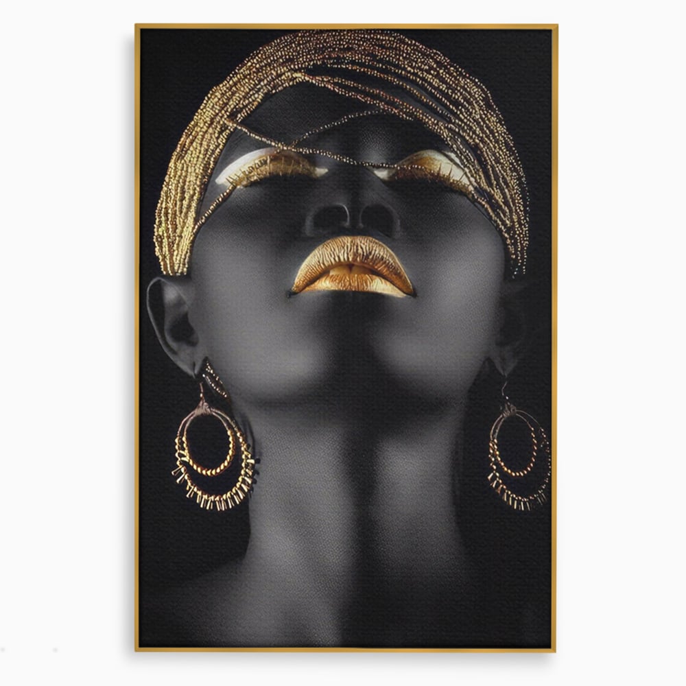 Leinwandbilder Premium LuxCanva® A1319, Schwarze Frau, Wohnen, Frau, Golden, Afrika, Afrika, Schlafzimmer, Lebendige Farben