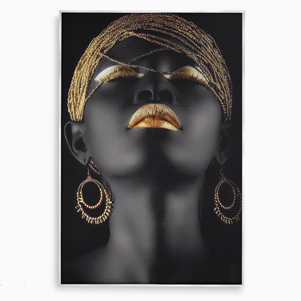 Leinwandbilder Premium LuxCanva® A1319, Schwarze Frau, Wohnen, Frau, Golden, Afrika, Afrika, Schlafzimmer, Lebendige Farben
