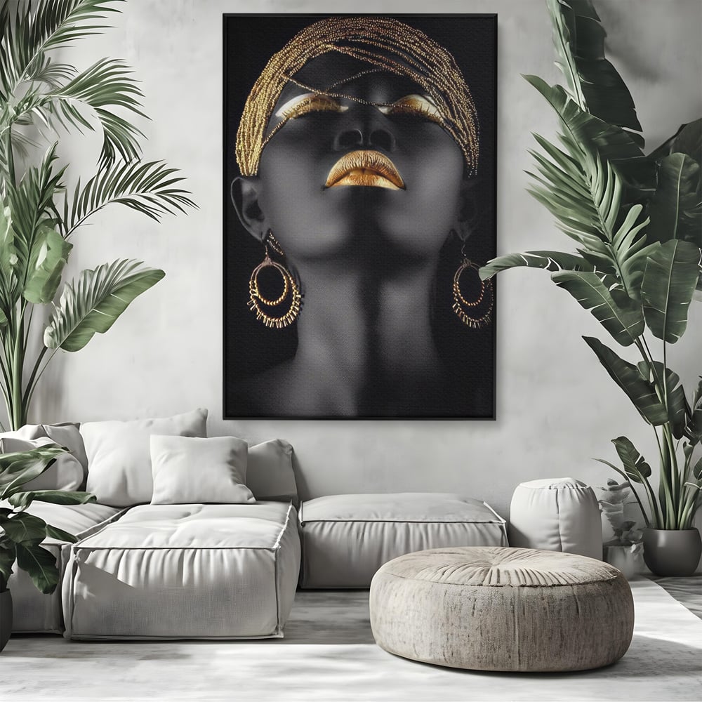 Leinwandbilder Premium LuxCanva® A1319, Schwarze Frau, Wohnen, Frau, Golden, Afrika, Afrika, Schlafzimmer, Lebendige Farben