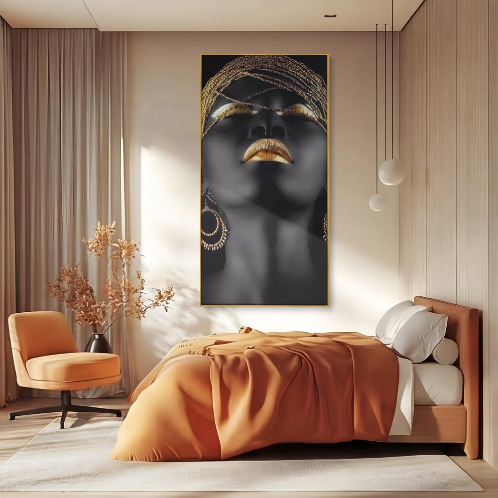 Leinwandbilder Premium LuxCanva® A1319, Schwarze Frau, Wohnen, Frau, Golden, Afrika, Afrika, Schlafzimmer, Lebendige Farben
